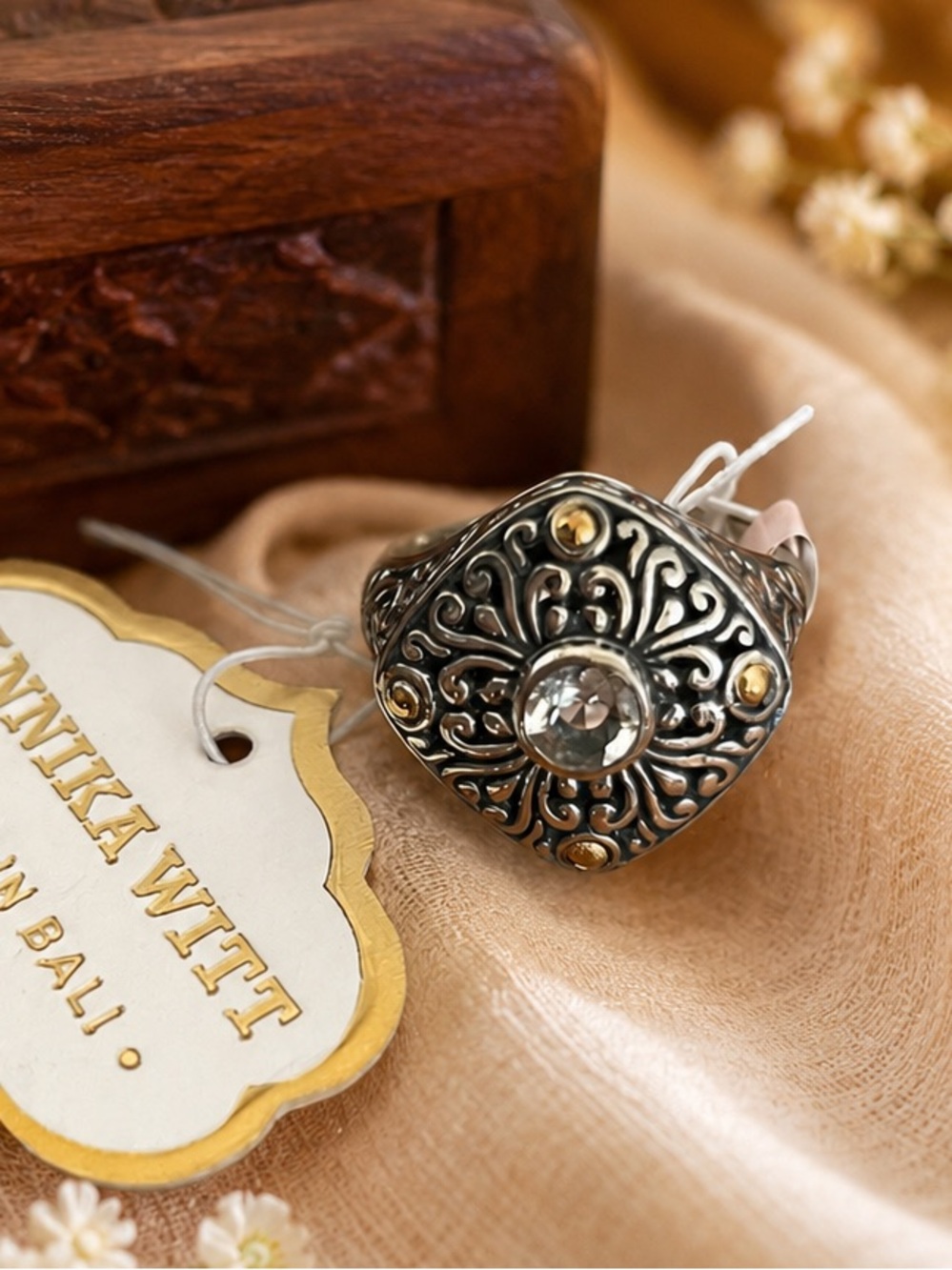 ANNIKA WITT 925 Sterling Silver With 18k Gold Green Amethyst Ring